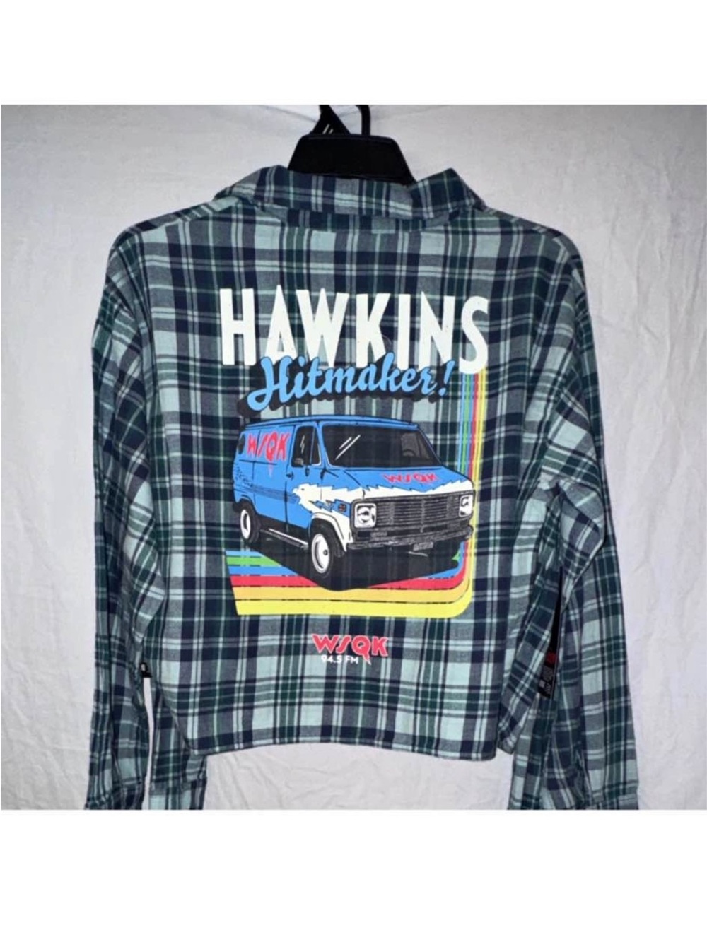 STRANGER THINGS- Hawkins Hitmaker Plaid Flannel Shirt Jacket - Blue/Green
